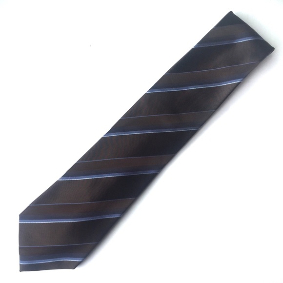 ALFANI Silk Tie Brown and Blue Diagonal Stripes - Picture 2 of 6